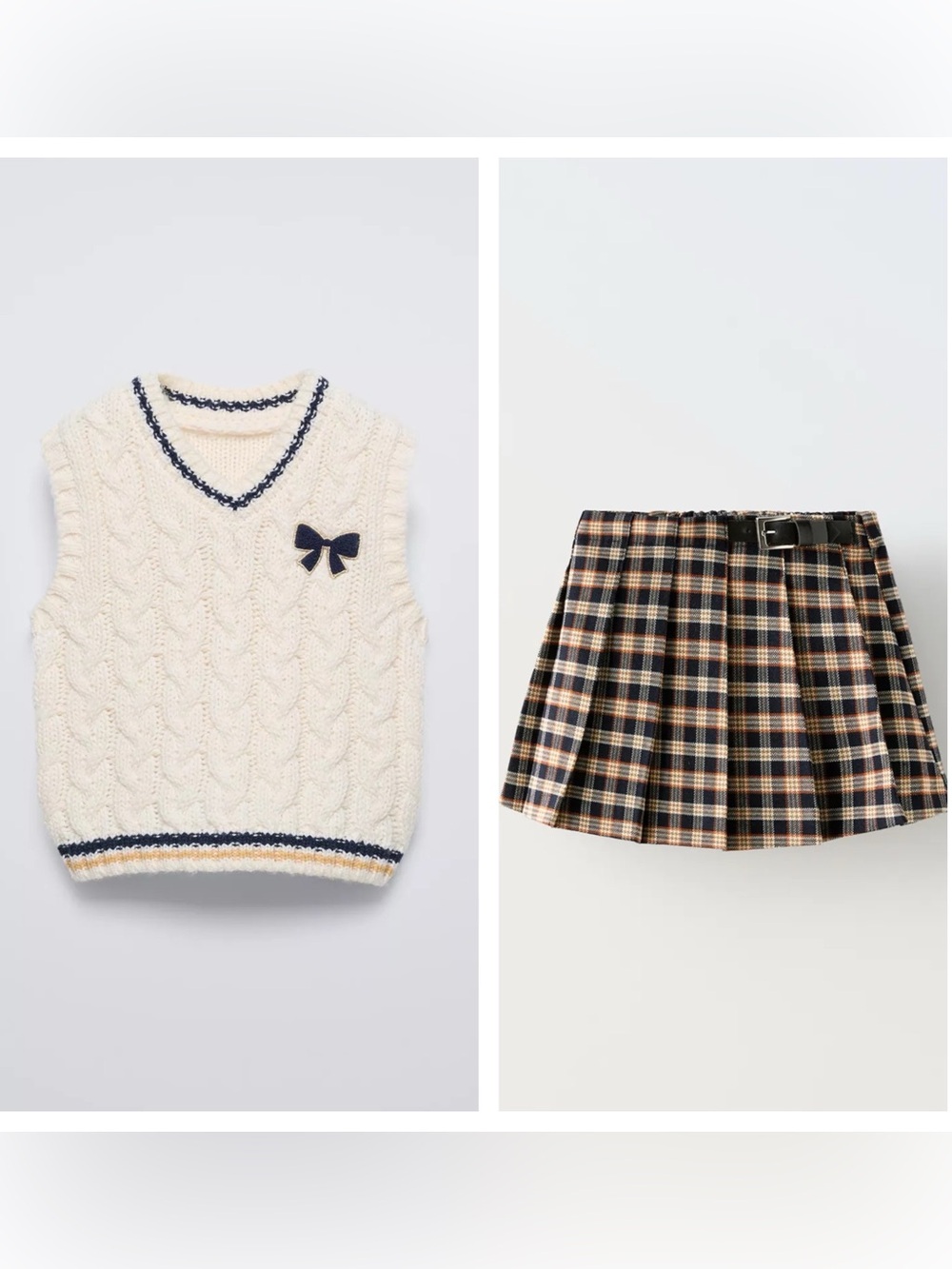 Zara kids Varsity Knit Vest & Plaid Skort w/Buckle